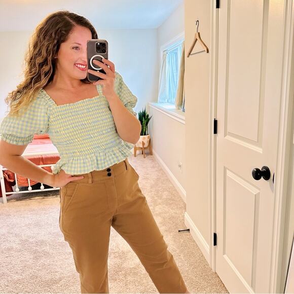 Tuckernuck English Factory Blue Yellow Cotton Plaid Smocked Blouse Top Small - Picture 1 of 8